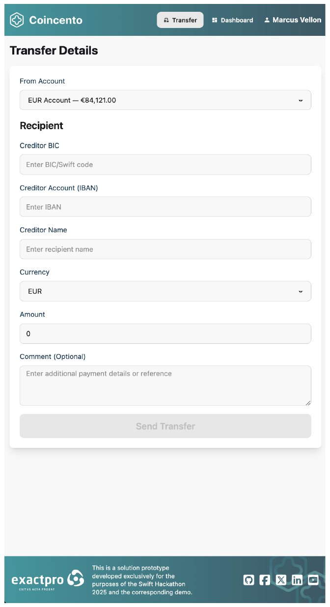Figure 4. Coincento UI example
