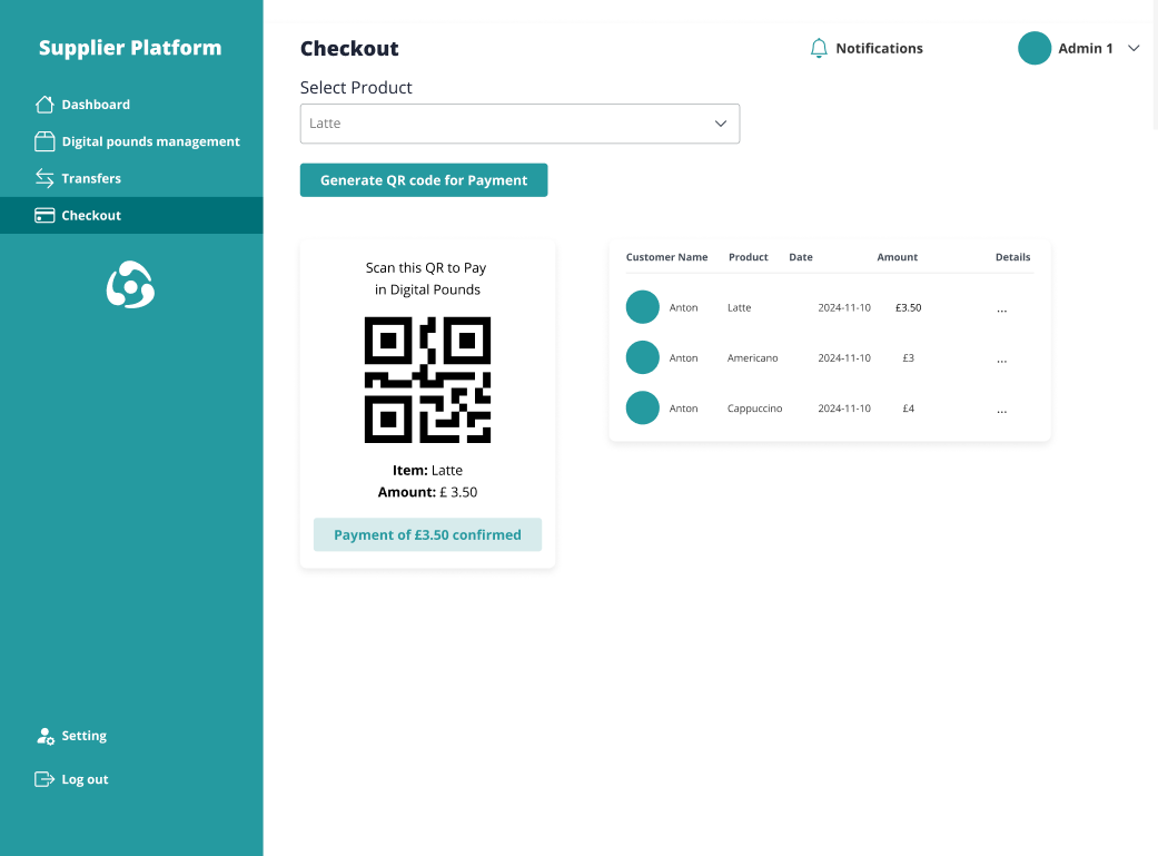UI Wireframe for Seller QR code Payment View