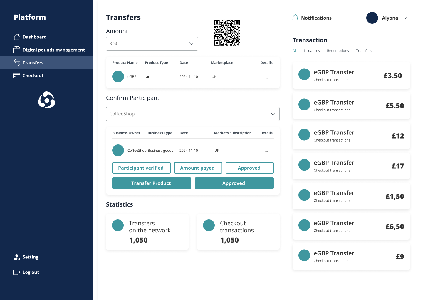 UI Wireframe for Buyer QR code Payment Confirmation